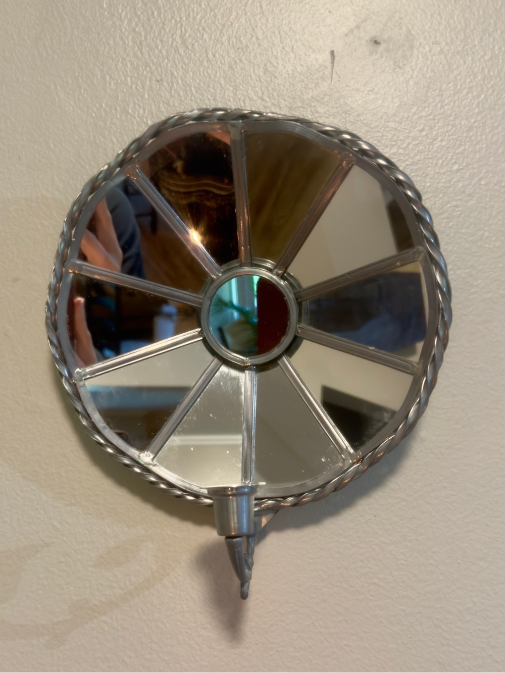 Vintage 20th century glass and pewter mirror lamp sconce